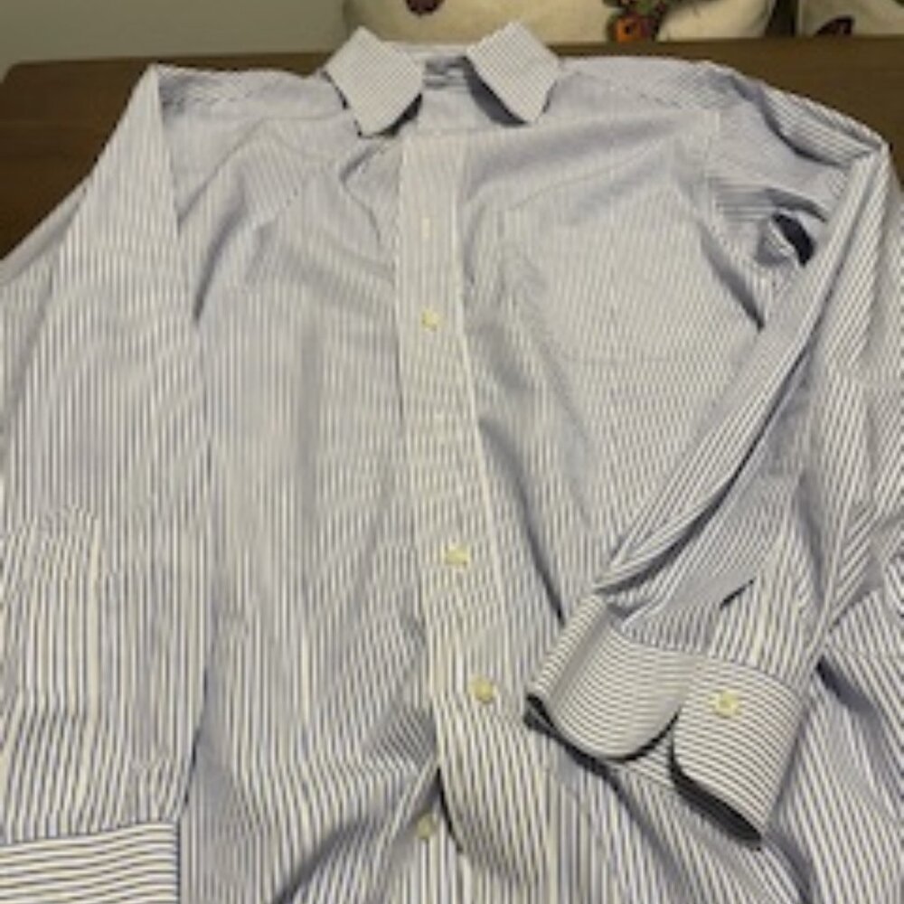 Brooks Brothers Blue and White Striped Cotton Button-Down Shirt